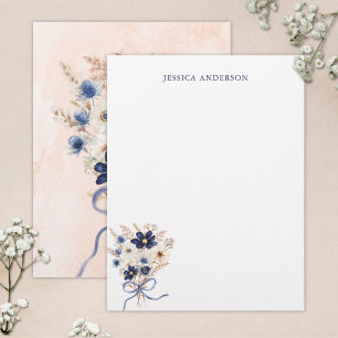 Papel Timbrado Buquê de Flores Azul-Marinho Elegante Monogramado