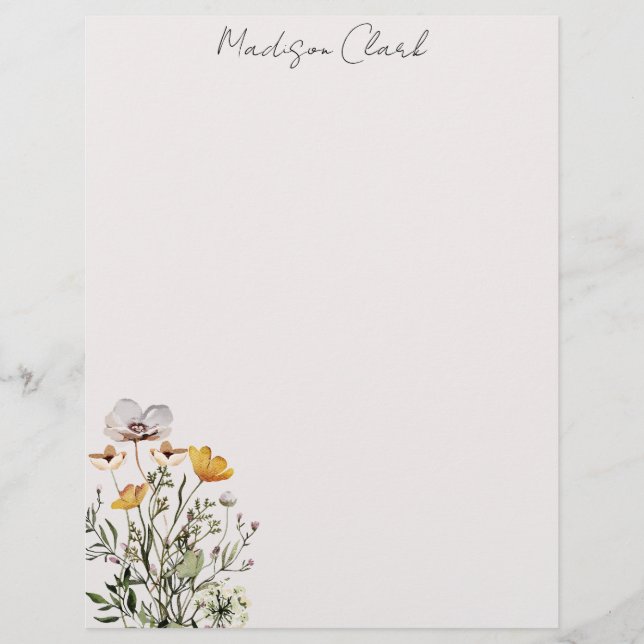 Papel Timbrado Buquê de Flores Silvestres Secas Nome Personalizad (Frente)