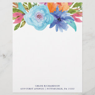 Papel Timbrado Buquê floral da aguarela vívida de