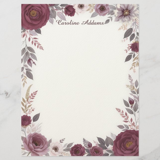 Papel Timbrado Burgundy and Gray Floral (Frente)