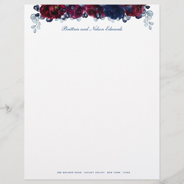 Papel Timbrado Burgundy Bordeaux Sapphire Peony Floral 2 (Frente)