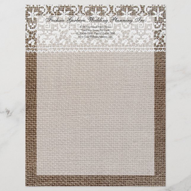 Papel Timbrado Burlap e Lace Simples (Frente)