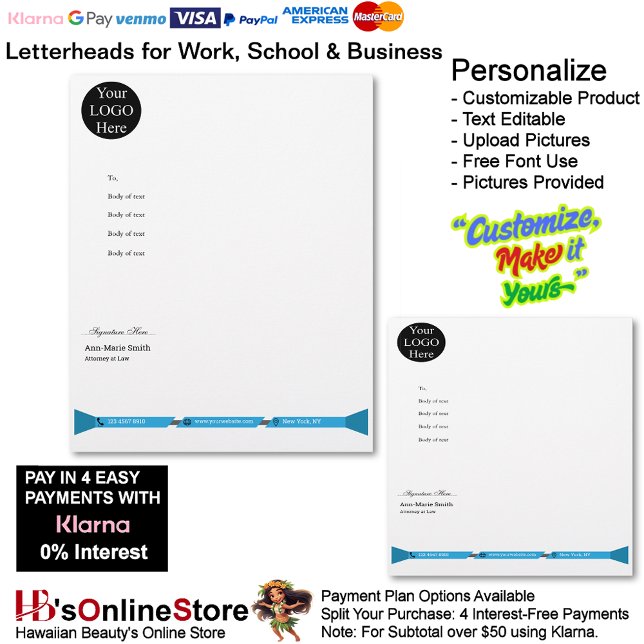 Papel Timbrado Business Blue Logo Company Name Signature  (Business Blue Logo Company Name Signature Letterhead.)