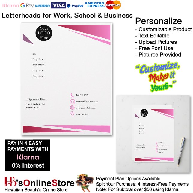 Papel Timbrado Business Pink Logo Company Name Signature (Business Pink Logo Company Name Signature Letterhead.)