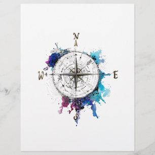 Papel Timbrado Bússola Rosa Artística em Aquarela – Vintage