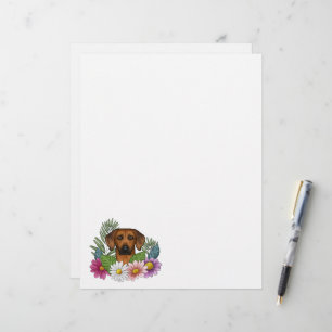 Papel Timbrado Cabeça de Rhodesian Ridgeback Colorida com Flores