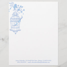 Papel Timbrado Cabeçalho azul da gaiola de pássaro do aqua