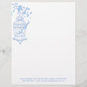 Papel Timbrado Cabeçalho azul da gaiola de pássaro do aqua