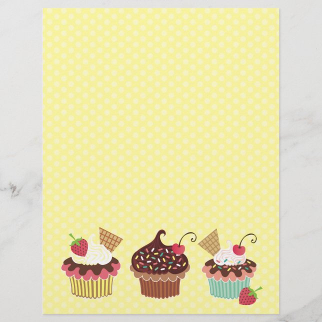 Papel Timbrado Cabeçalho bonito de Polkadots dos cupcakes (Frente)
