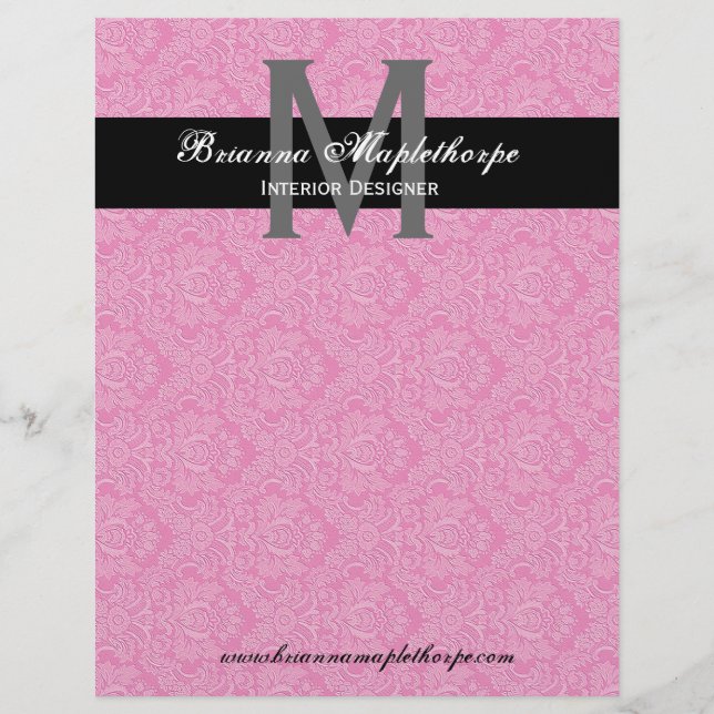 Papel Timbrado Cabeçalho cor-de-rosa branco preto do monograma do (Frente)