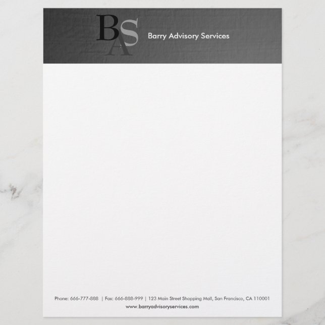 Papel Timbrado Cabeçalho de Carta Simples Preto Moderno Profissio (Frente)