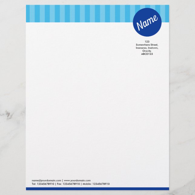 Papel Timbrado Cabeçalho e Círculo - Listras - Tons de Azul (Frente)