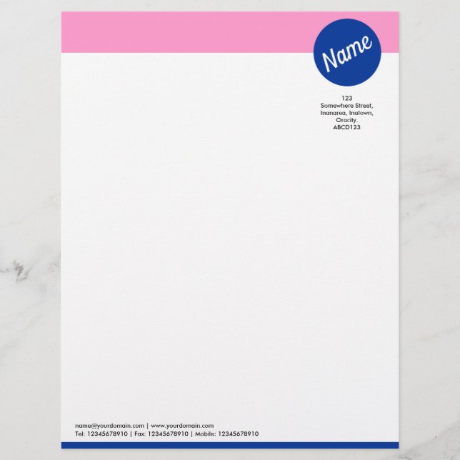 Papel Timbrado Cabeçalho e Círculo - Rosa e Azul Naval (Frente)