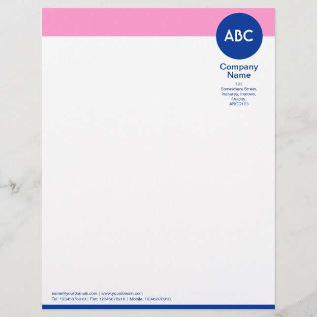 Papel Timbrado Cabeçalho e Círculo V2 - Rosa e Azul Naval (Frente)