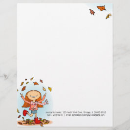 Papel Timbrado Cabeçalho gráfico da menina do outono/queda