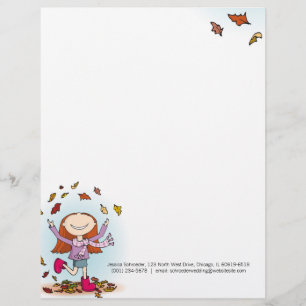 Papel Timbrado Cabeçalho gráfico da menina do outono/queda