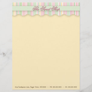 Papel Timbrado Cabeçalho listrado dos doces cor-de-rosa e verdes