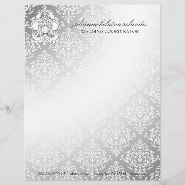 Papel Timbrado cabeçalho Luxe do damasco do diamante 311-Silver (Frente)