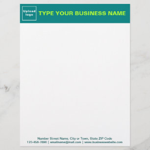 Papel Timbrado Cabeçalho Verde Turquesa e Textos no Rodapé de Neg