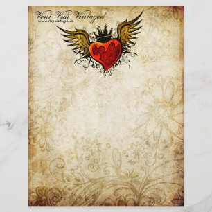 Papel Timbrado Cabeçalho voado do coração do vintage tatuagem