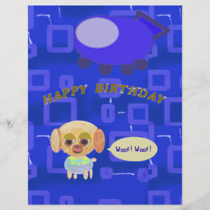 Papel Timbrado Cachorro Cachorro e Espachante Azul Cabeça de Aniv