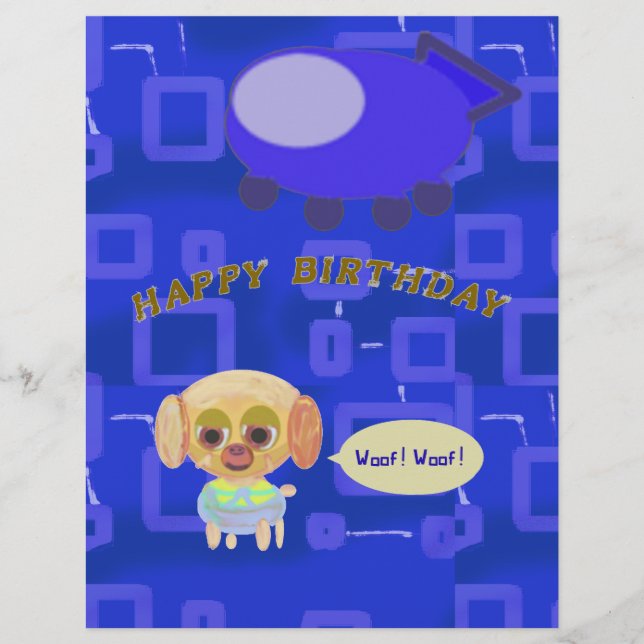 Papel Timbrado Cachorro Cachorro e Espachante Azul Cabeça de Aniv (Frente)