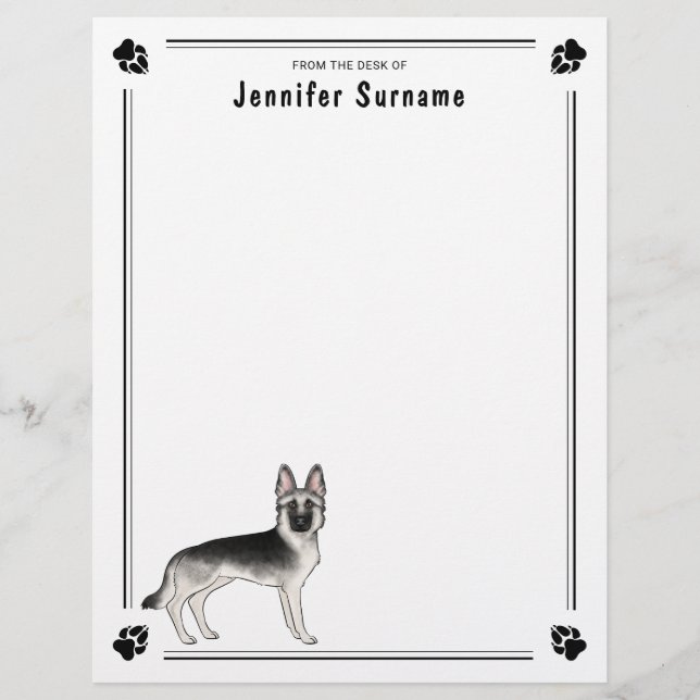 Papel Timbrado Cachorro De German shepherd De Silver E Texto Pers (Frente)