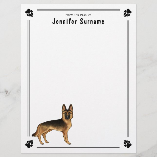 Papel Timbrado Cachorro German shepherd Preto E Tano Com Texto Pe (Frente)
