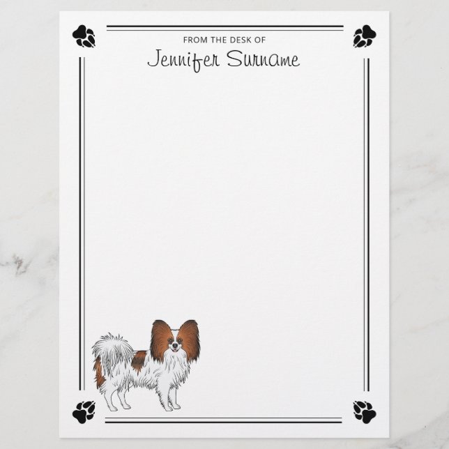 Papel Timbrado Cachorro Papillon Cartoon de Sable Vermelho Com Pa (Frente)