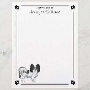 Papel Timbrado Cachorro Papillon Preto E Branco Com Patas E Texto