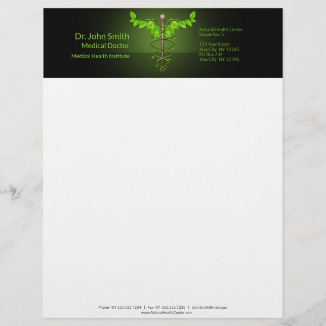 Papel Timbrado Caduco Médico Holístico Alternativo Folha Verde (Frente)
