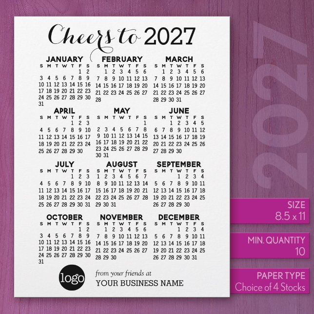 Papel Timbrado Calendário 2027 Preto Branco Negócios - Feriado (2027 Calendar on US Standard Size Letter Paper)