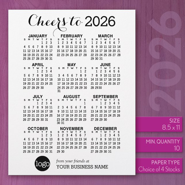 Papel Timbrado Calendário Branco - Feriado (2026 Calendar)