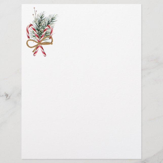 Papel Timbrado Candy Canes e Greenery Letterhead (Frente)