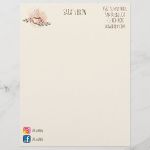 Papel Timbrado caneca de café da aguarela do logotipo e café das