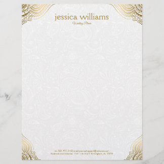 Papel Timbrado Cantos Mandais Dourados No Fundo Do White Paisley