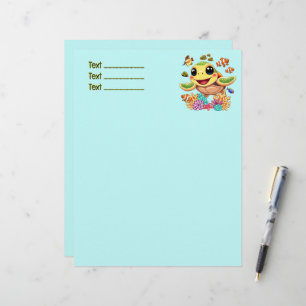 Papel Timbrado Caráter Feliz e Bonito da Tartaruga do Mar