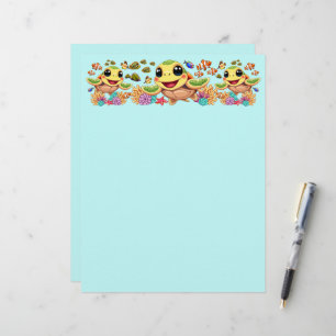 Papel Timbrado Caráter Feliz e Bonito da Tartaruga do Mar