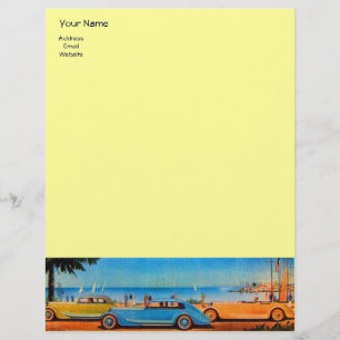 Papel Timbrado CARROS RETRÔ - Reparo automotivo azul amarelo