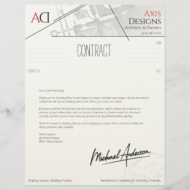 Papel Timbrado Carta de Apresentação de Contrato de Arquiteto com (Frente)