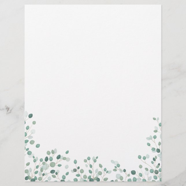 Papel Timbrado Carta de Foliagem Eucalyptus Watercolor (Frente)