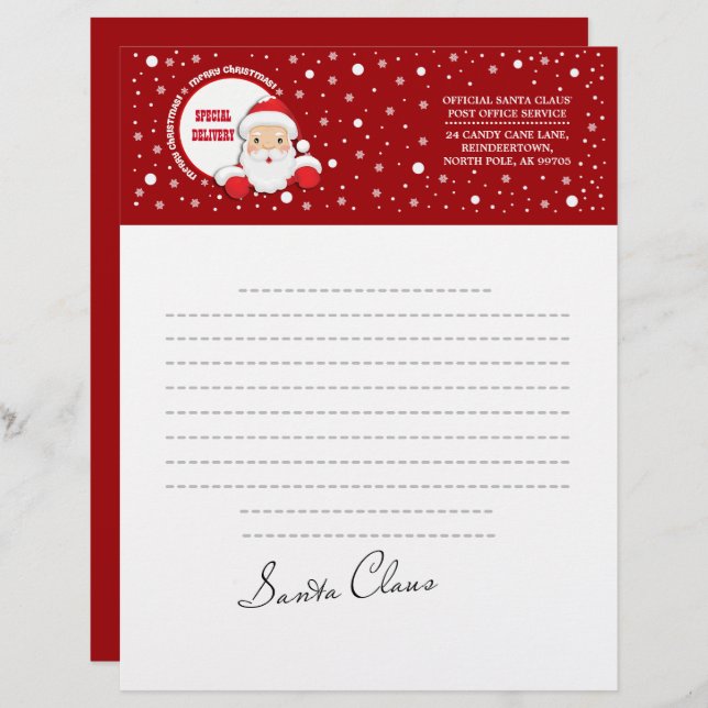 Papel Timbrado Carta de Papai Noel. Carta de Natal Personalizada (Frente/Verso)