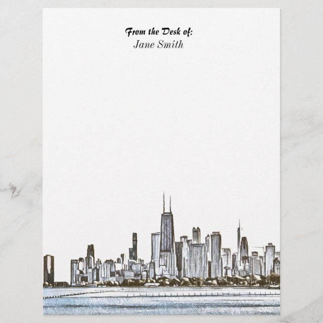 Papel Timbrado Carta Skyline Personalizada de Chicago (Frente)