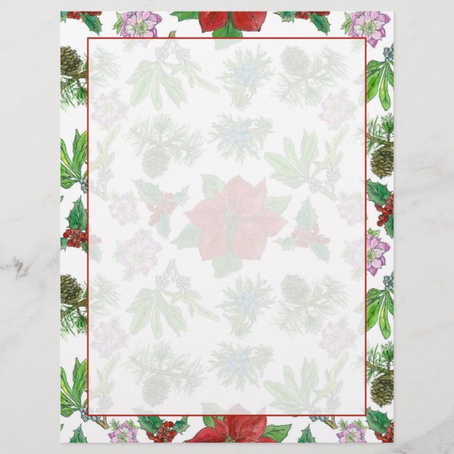 Papel Timbrado Cartas de Natal sobre Poinsettia Botânica (Frente)