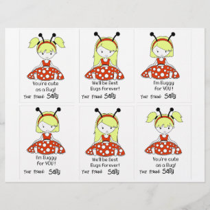 Papel Timbrado Cartões de Classe Ladybug 6 Personalizar Nome