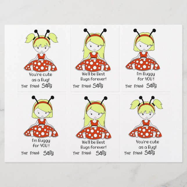 Papel Timbrado Cartões de Classe Ladybug 6 Personalizar Nome (Frente)