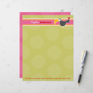 Papel Timbrado Cartografia Black Toucan Bird Green Pontos Criança