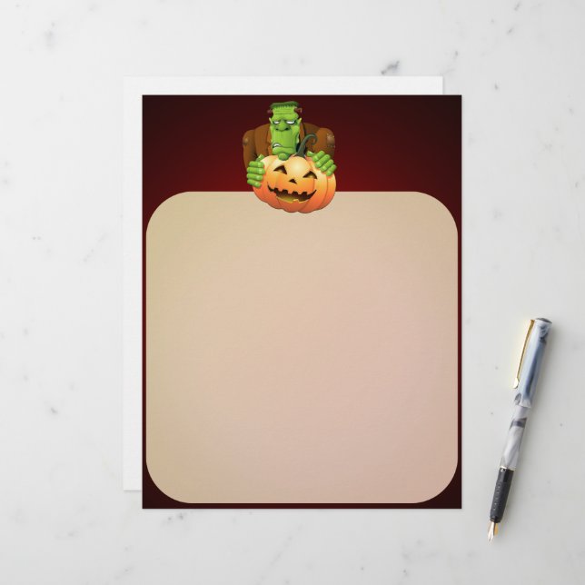 Papel Timbrado Cartoon Frankenstein Monster com Pumpkin (Frente/Verso In Situ)