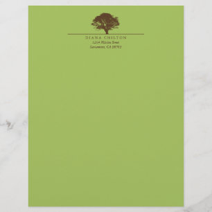Papel Timbrado Carvalho verde eterno elegante outono personalizad