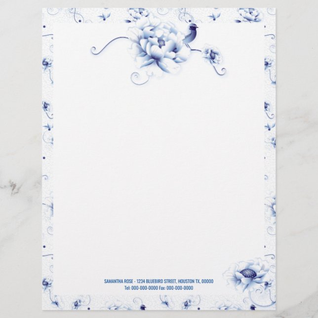 Papel Timbrado Casamento de Jardim Floral de Rosa Chinoiserie com (Frente)